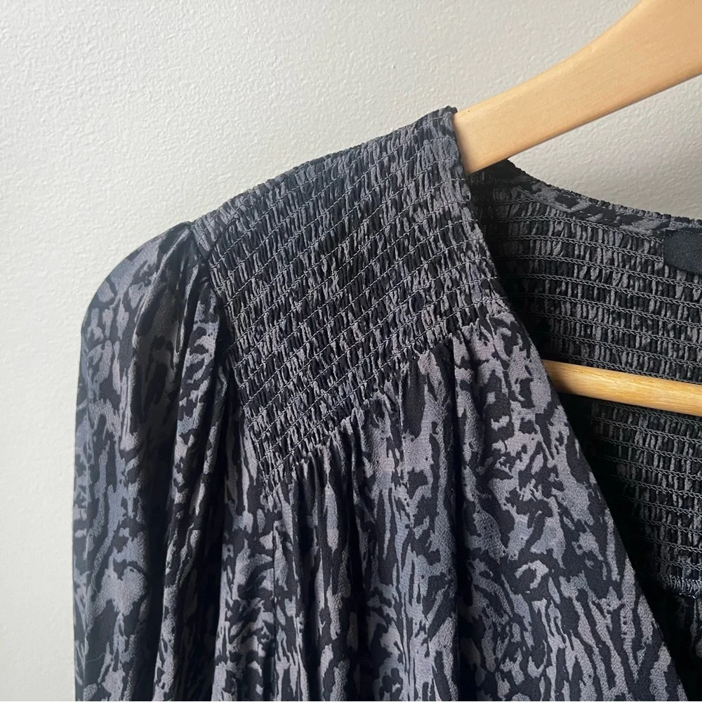 RAILS Zana Charcoal Abstract Animal Print Mini Dress Smocked Mobwife Modern S‎